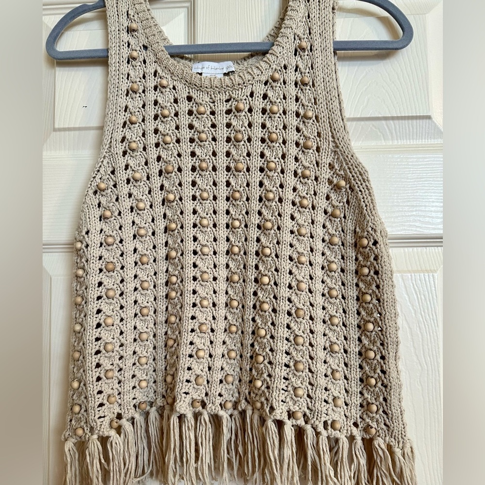 House of Harlow 1960 Beige Crochet Tank Top